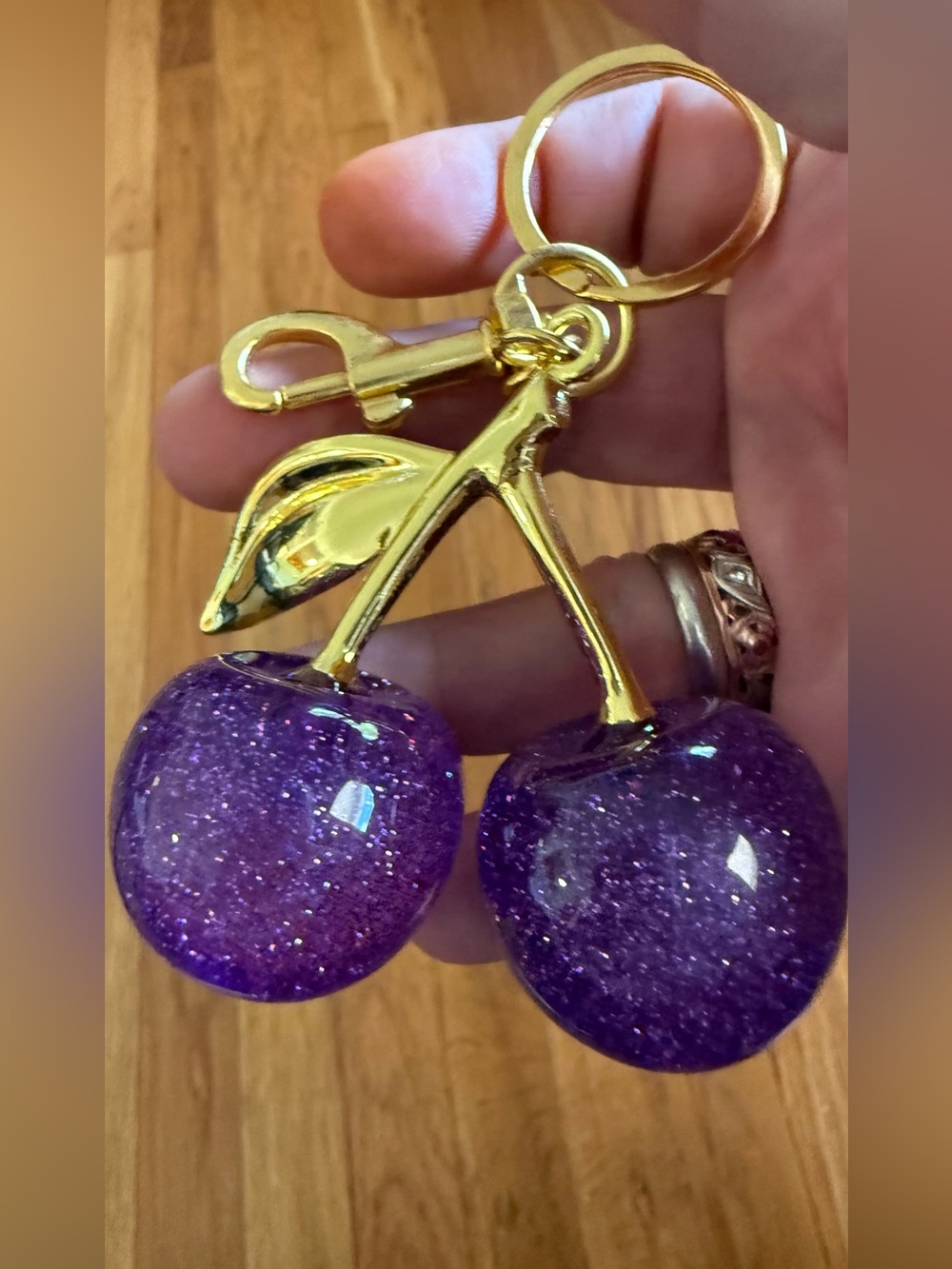 Gold & Purple Cherry Keychain Charm